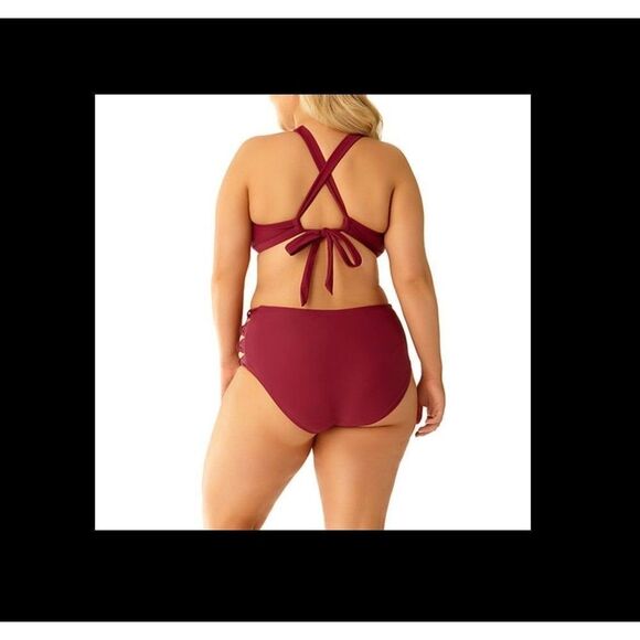 Allure IMG Maroon Cutout Bow Sides Bikini Brief Swim Bottom Plus Size 20-22 - Picture 7 of 9